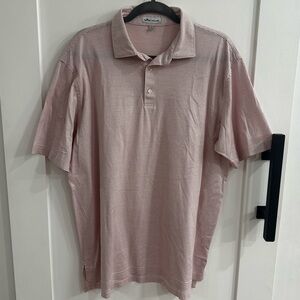 Peter Millar Men's Large Red & White Micro-Striped 100% Cotton Polo Shirt
